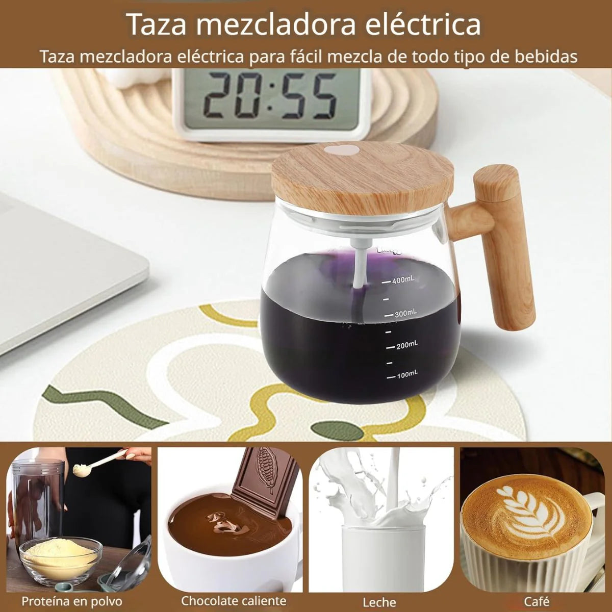 AutoMug® - Taza Vidrio Mezcladora Eléctrica