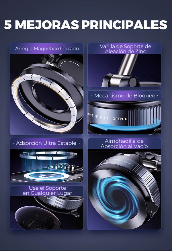 Soporte Magnético 360° con Ventosa – Fijación Súper Segura para Móvil