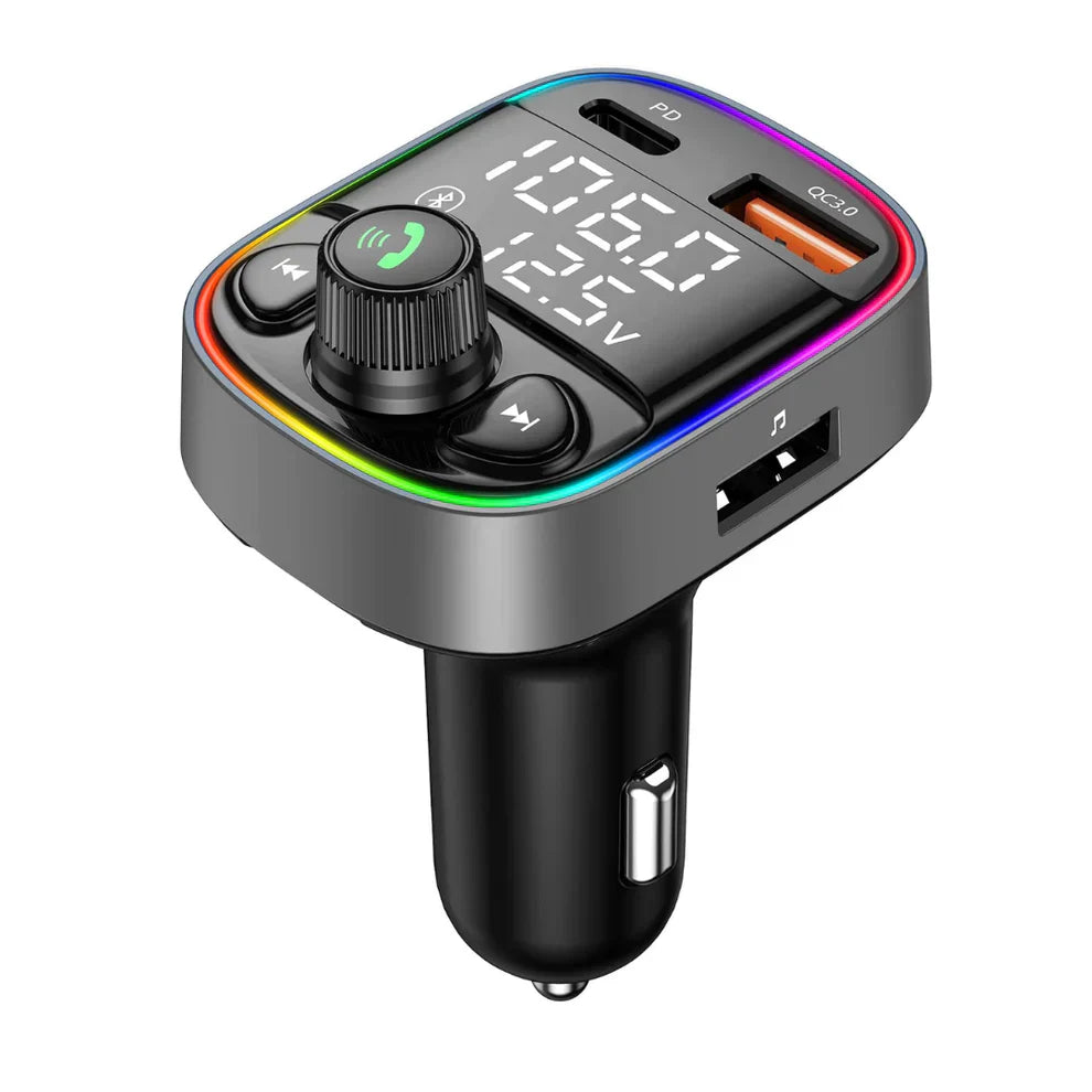 Transmisor FM Bluetooth 5.0 con carga rápida QC 3.0 y luces LED