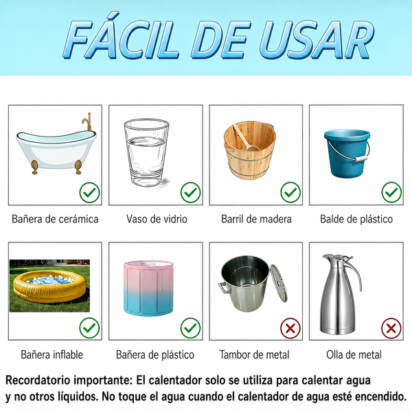 Calentador de agua Inmersión Portátil Rápido y Compacto