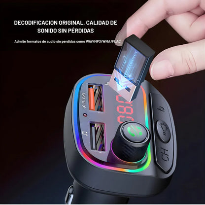 Transmisor FM Bluetooth 5.0 con carga rápida QC 3.0 y luces LED