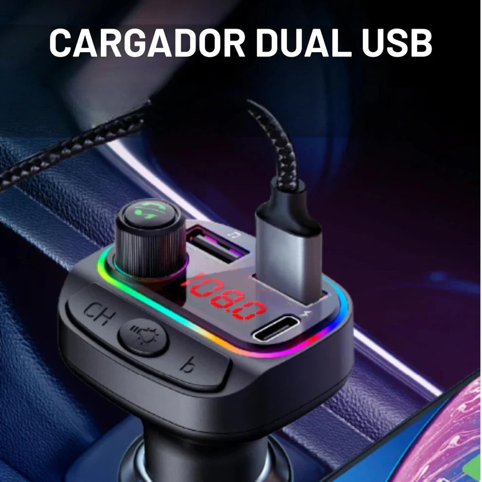 Transmisor FM Bluetooth 5.0 con carga rápida QC 3.0 y luces LED