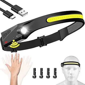 Linterna Frontal LED Recargable con Sensor de Movimiento – 5 Modos de Luz