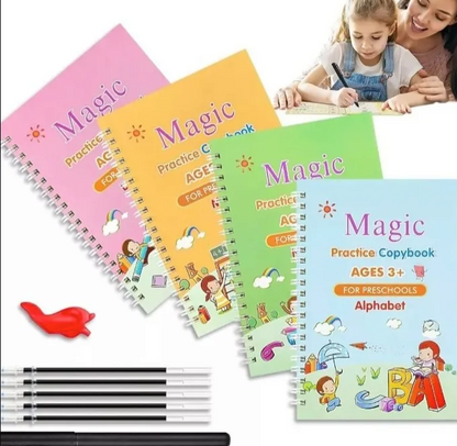 MagicBook® - 🌈Set de 4 Libros Caligrafía y 10 Minas de Tinta Mágica 📘✨
