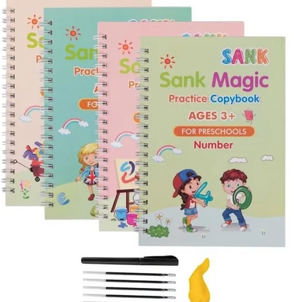 MagicBook® - 🌈Set de 4 Libros Caligrafía y 10 Minas de Tinta Mágica 📘✨