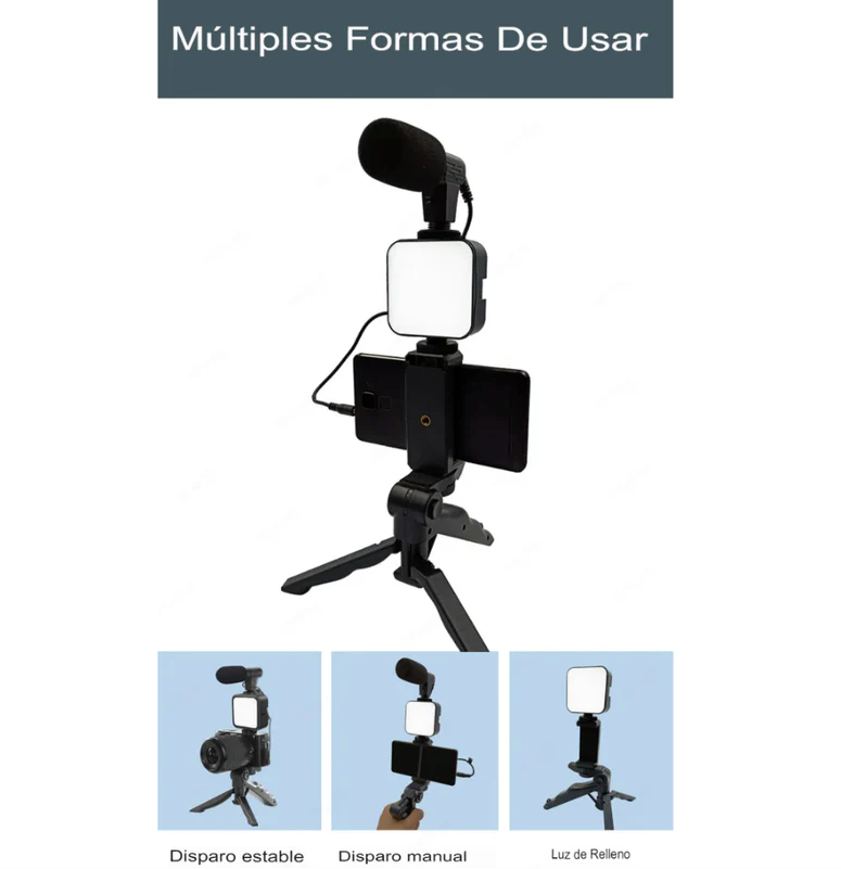 Kit Trípode Todo en Uno – Luz LED y Micrófono – Contenido Profesional al Instante