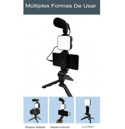 Kit Trípode Todo en Uno – Luz LED y Micrófono – Contenido Profesional al Instante