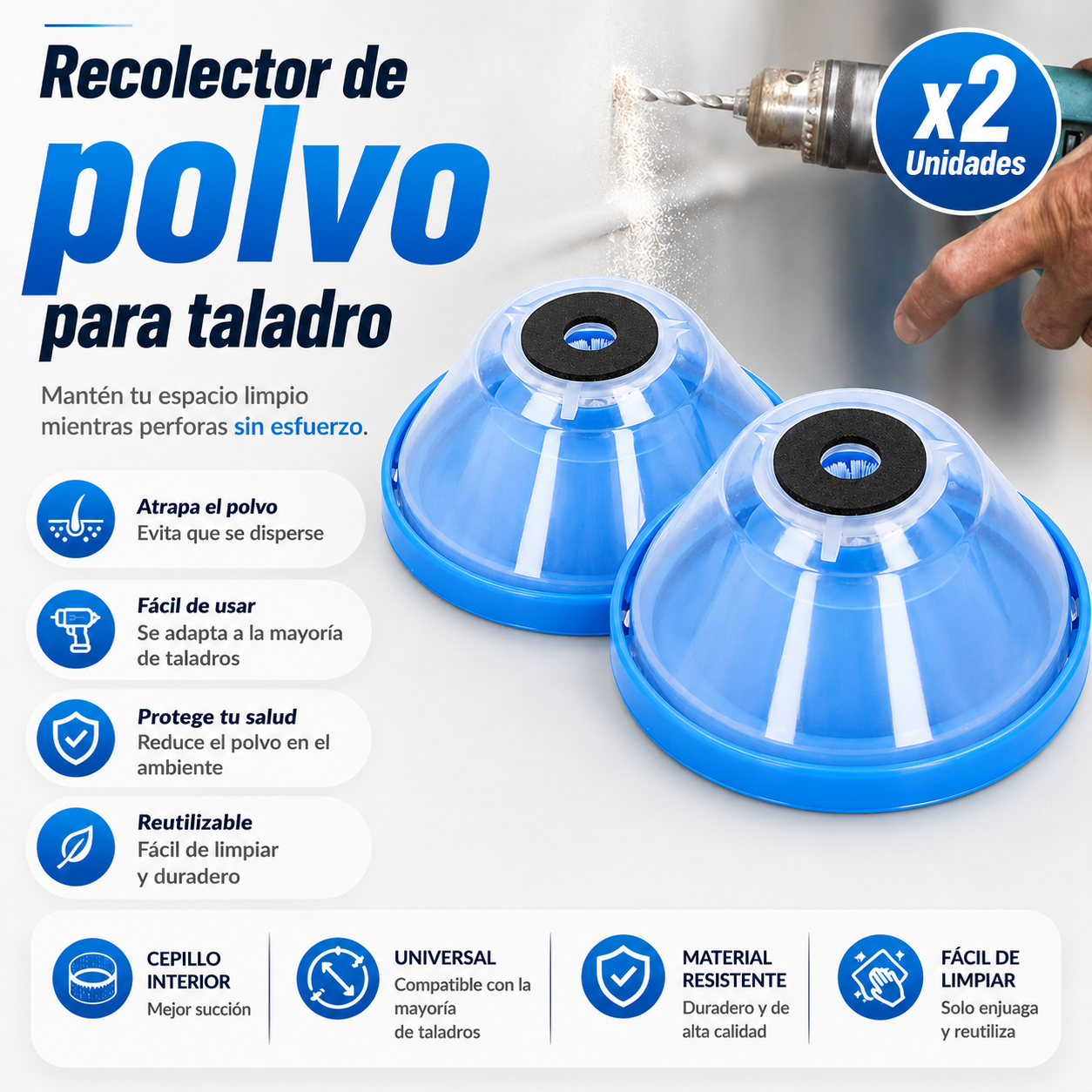 CleanDrill™ - Recolector de Polvo para Taladro (x2 Unidades)