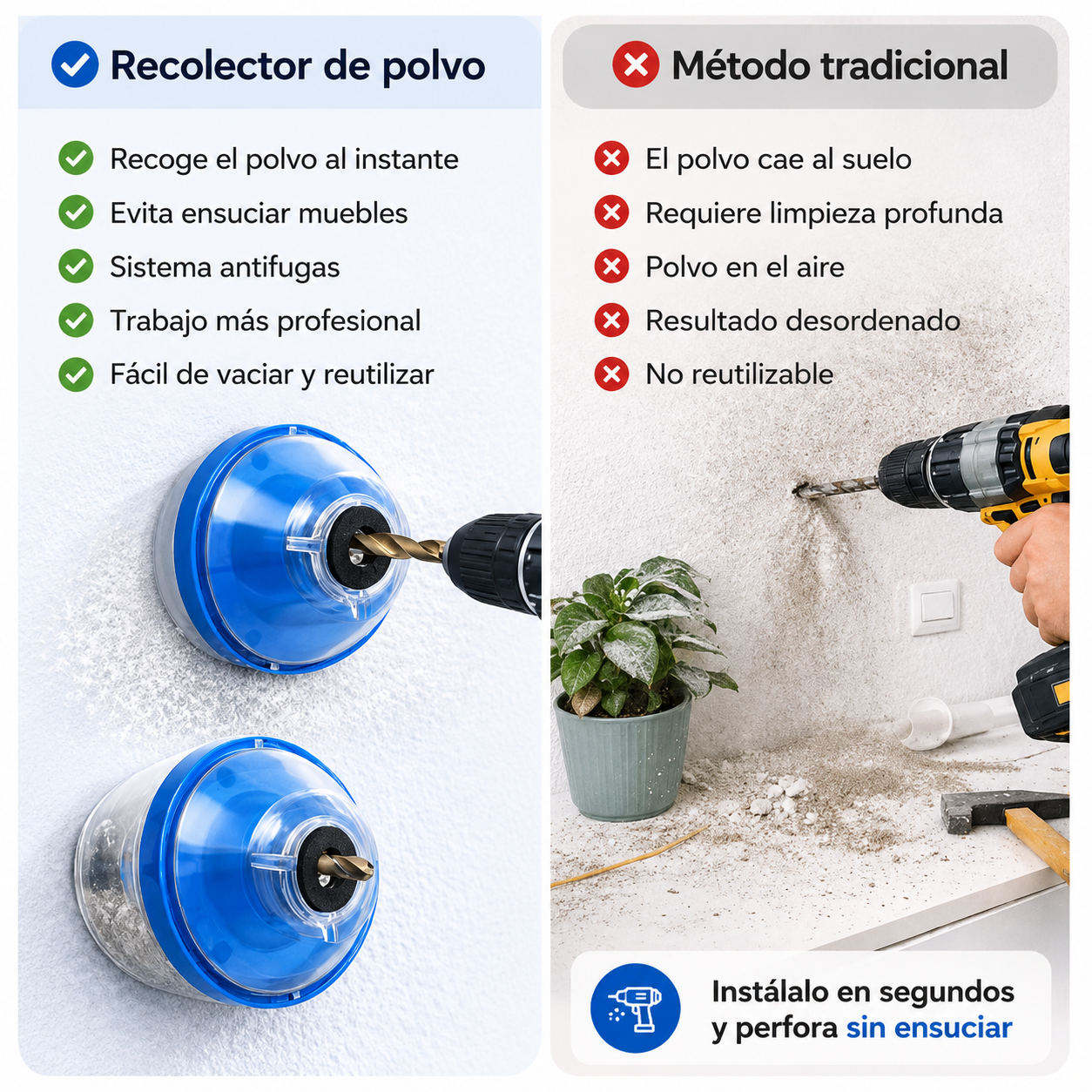 CleanDrill™ - Recolector de Polvo para Taladro (x2 Unidades)