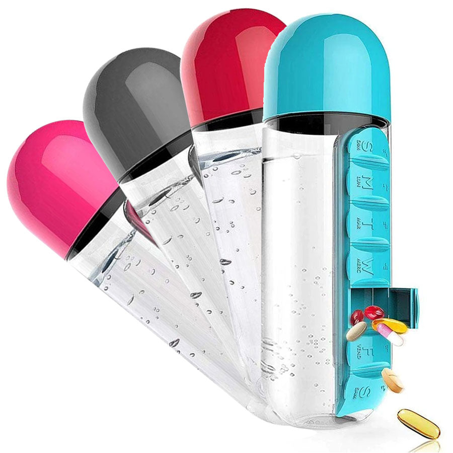 BOTELLA DE AGUA CON PASTILLERO INCORPORADO