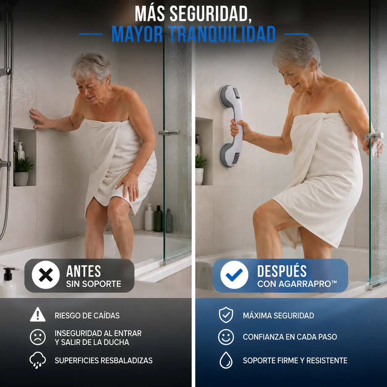 AgarraPro™ | Evita caídas en la Ducha y Baño con soporte antideslizante | OFERTA 2X1