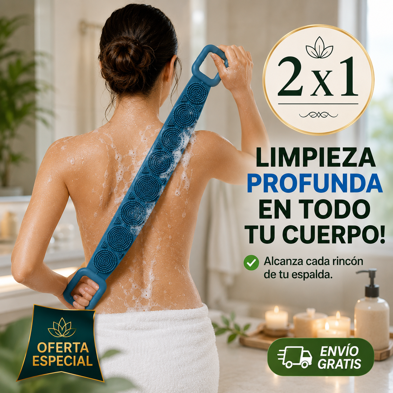2x1 Limpiador flexible para tu espalda – Llega a todas las partes de tu cuerpo - Piel Clara y Suave!