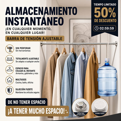 🛠️🚫 Barra de Tensión Ajustable – Instalación en Segundos Sin Taladrar, Almacenamiento Inteligente para el Hogar 🏠✨