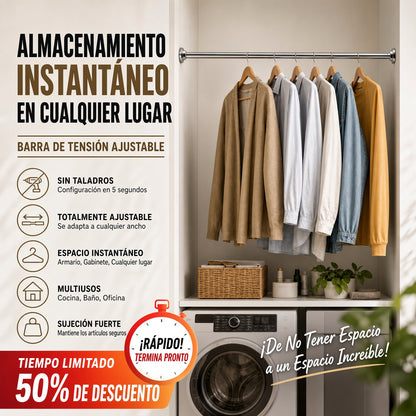 🛠️🚫 Barra de Tensión Ajustable – Instalación en Segundos Sin Taladrar, Almacenamiento Inteligente para el Hogar 🏠✨