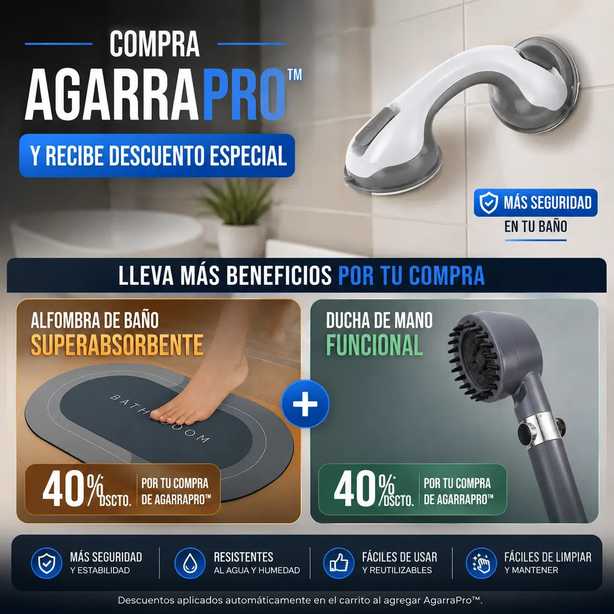 AgarraPro™ | Evita caídas en la Ducha y Baño con soporte antideslizante | OFERTA 2X1